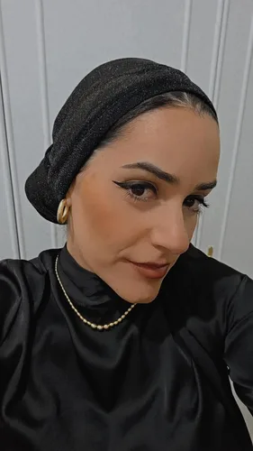 טורבן נצנץ שחור וגומיה תואמת